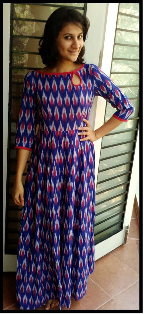 Most Fav So Far Bright Blue And Red Ikat Cotton Maxi Dress