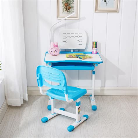 Wings and wheels kids writing desk. Blue Adjustable Children's Study Desk Chair Set Child Kids ...