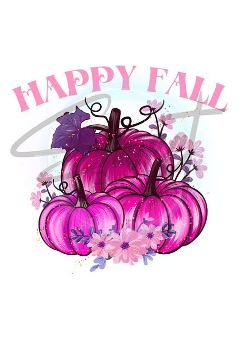 Happy Fall Pumpkin Pink Cute Png Digital File Etsy