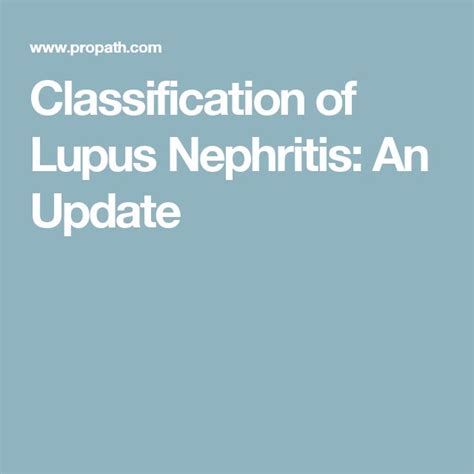 Classification Of Lupus Nephritis An Update