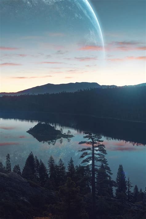 Download Wallpaper 800x1200 River Forest Mountains Sky Sunset
