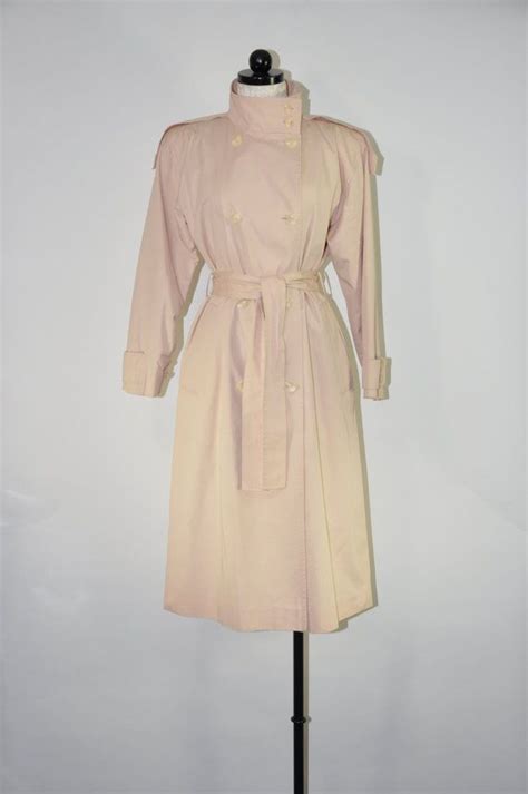 pale pink trench coat vintage belted coat by quietunrest 1980s fashion pink trench coat
