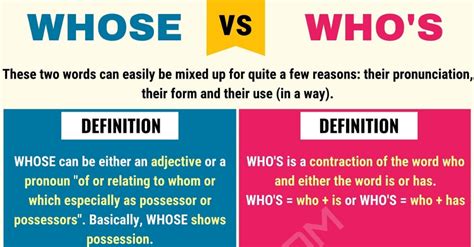 Whose Vs Who S Useful Difference Between Who S Vs Whose Esl Words English Language