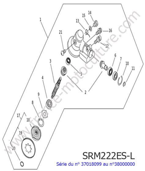 Vue éclatée Et Pièces Détachées Renvoi Angle Pour Srm222esl 2 Echo