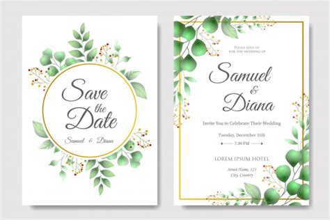Modele carte invitation mariage chic. Modèle De Carte D'invitation De Mariage Avec De Belles Feuilles Florales | Vecteur Premium
