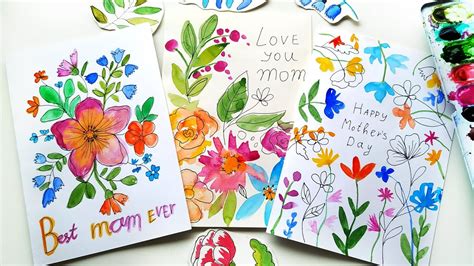 Easy Mothers Day Cards Ideas Watercolor Floral Cards Painting