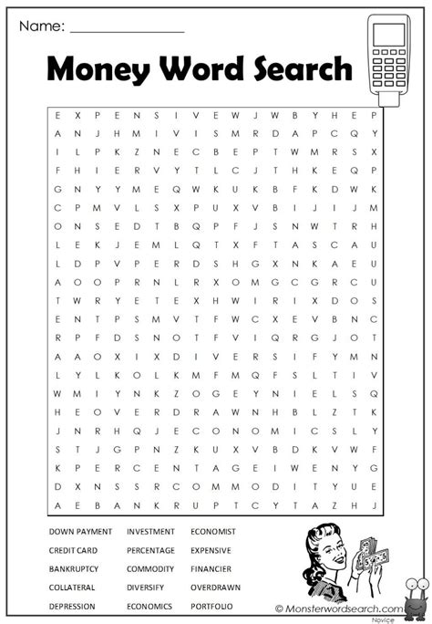 Money Word Search In Making Words Vocabulary Words English