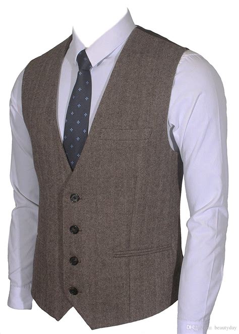 2019 Country Groom Vests Farm Wool Herringbone Tweed Vests Custom Made