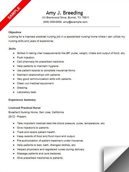 licensed practical nurse resume sample nursing resume
