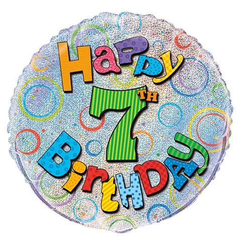 Happy 7th Birthday Holographic Round Foil Helium Balloon 46cm 18 In