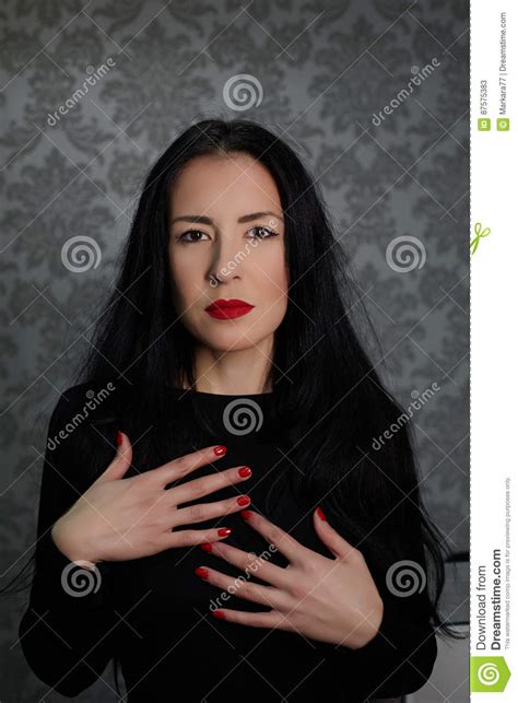 Portrait Of Beautiful Woman With Red Nails Stock Image Image Of
