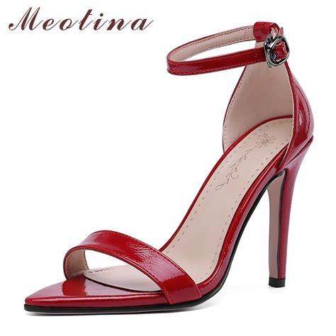 Meotina Women Shoes Summer Sandals Patent Leather Thin Heel Party Shoes Sexy Super High Heel