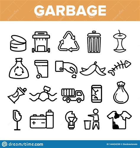 Garbage Recycling Linear Vector Icons Set Thin Pictogram Stock Vector