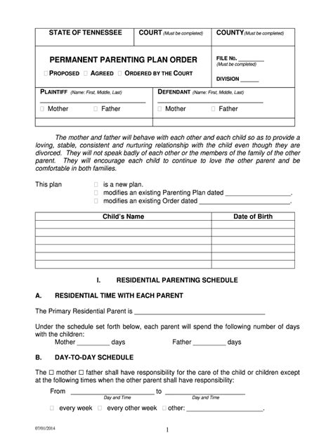 2014 Form TN Permanent Parenting Plan Order Fill Online ...