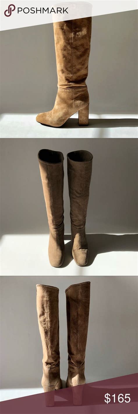 Dvf Taupe Suede Knee High Boots 55m Suede Boots Knee High Taupe