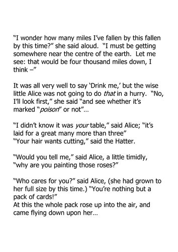 Alice In Wonderland Exploring The Text Teaching Resources