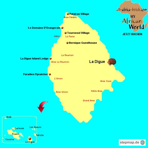 Rated 4 by 1 person. StepMap - Seychellen Hotels La Digue - Landkarte für Afrika