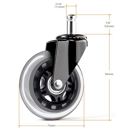 Equal 3 Inch Office Chair Caster Wheels Rollerblade Style Wuniversal Fit