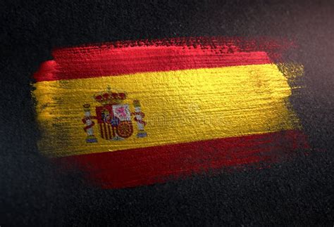 Spain Flag Made Of Metallic Brush Paint On Grunge Dark Wall Stock Image