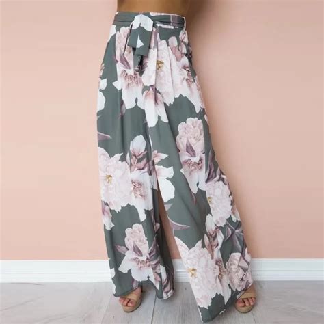 Women Sexy High Waist Flower Print Floral Wide Leg Pants High Waist Casual Loose Trousers 2018