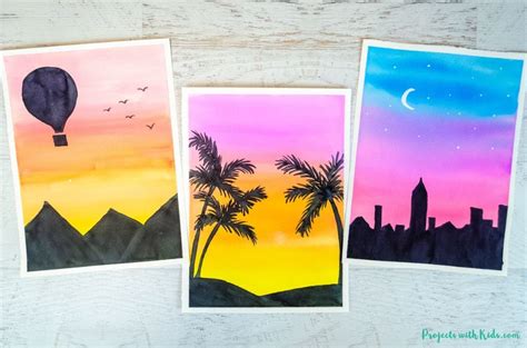 Sunset Silhouette Watercolor Painting Idea For Kids Projects With Kids