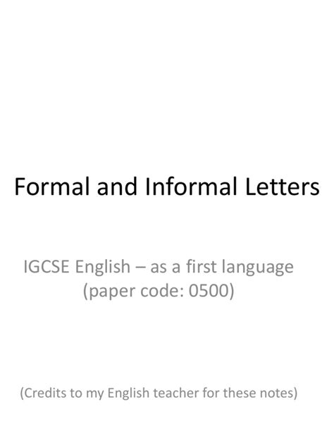 Formal And Informal Letters Igcse English As A First Language Paper