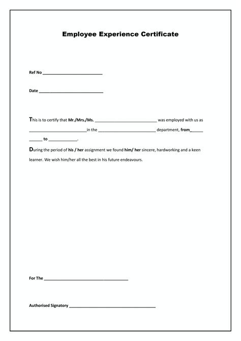 Work Experience Certificate Word Format