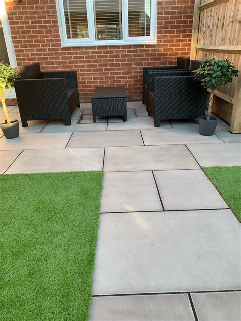 You can check around shops or online to see what options are available. Sandstone patio and artificial grass in Ashford, Kent ...