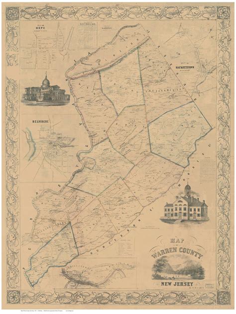 Warren County New Jersey 1852 Old Map Reprint Old Maps