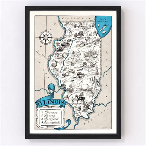 Vintage Map Of Illinois 1931 By Teds Vintage Art