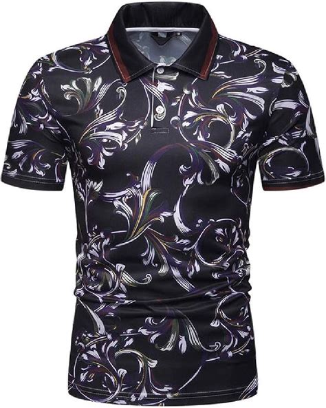 Grmo Men Fashion Floral Print Summer Europe Short Sleeve Golf Polo Shirt Dark Blue Xl Amazon