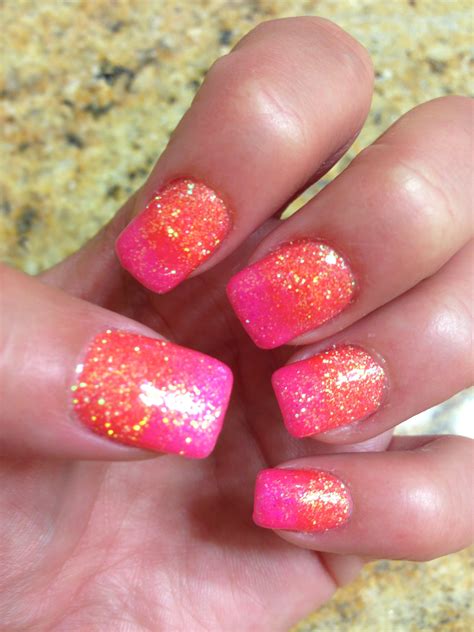 Summer Nails By Tanya Phillips Coral Colors Pink And Orange Gel Polish Shellac Glitter Glows