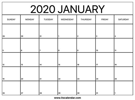 Calendar Template 2020 Printable Free Free 2020 Printable Calendar