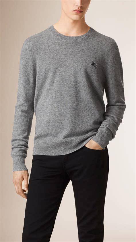 Lyst Burberry Crew Neck Cashmere Sweater Light Grey Melange In Gray