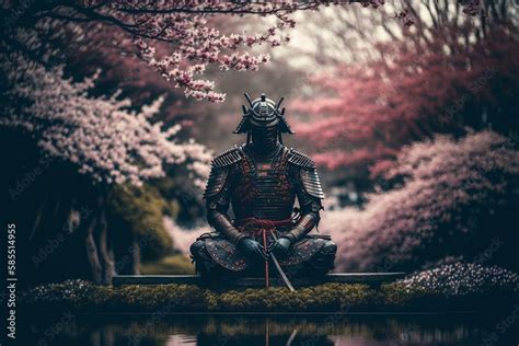 A Meditating Samurai In Nature Stock Illustration Adobe Stock