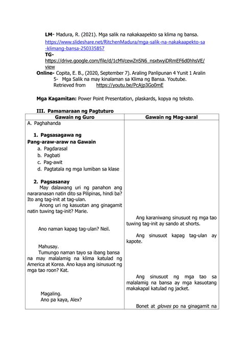 Solution Detalyadong Banghay Aralin Araling Panlipunan Studypool