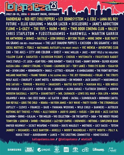 You can learn more about the lollapalooza 2016 lineup and see it broken down by day here. SPILL NEWS: LOLLAPALOOZA ANNOUNCES 2016 LINEUP | The Spill ...