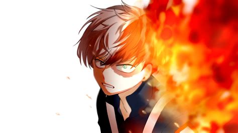 Download Anime Boy Fire Shoto Todoroki Wallpaper 2560x1440 Dual