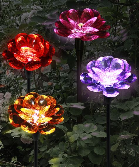 Light up flowers for garden. Exhart Flower Solar Light Garden Stake - Set of Four ...