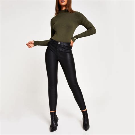 River Island Long Sleeve High Neck Rib Knitted Top Lyst
