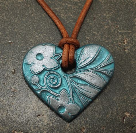 Turquoise Heart Necklace Unique Leather By Singingcatstudio