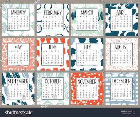 Modern Creative Calendar 2018 Abstract Monthly Stockvector Rechtenvrij