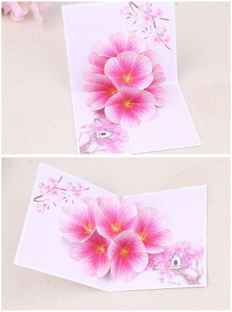 Sakura Pink Cherry Blossom Flower Pop Up 3d Card Birthday Etsy Uk