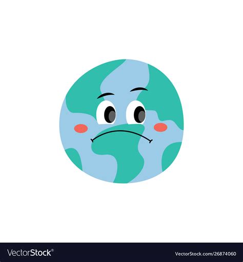 Unhappy Sad Earth Planet Character Flat Royalty Free Vector