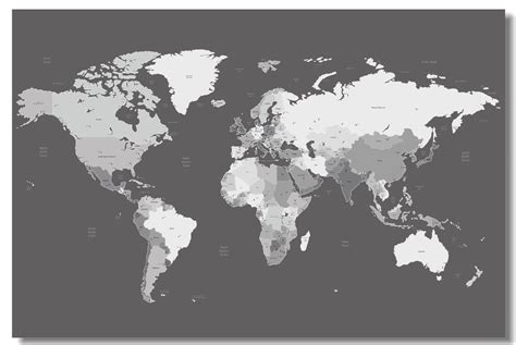 Custom Canvas Wall Decals Black And White World Map Poster