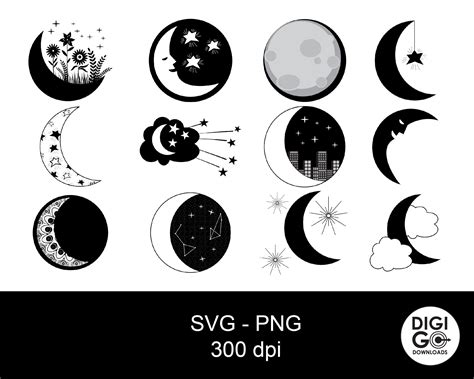 Moon Svg Celestial Svg Crescent Moon Svg Moon Png Etsy Canada