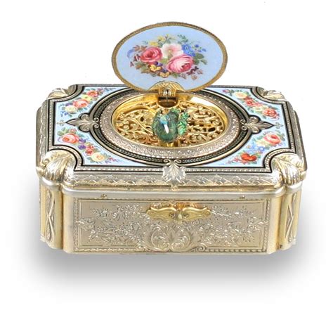 Antique Silver Gilt And Enamel Singing Bird Box By Charles Bruguier