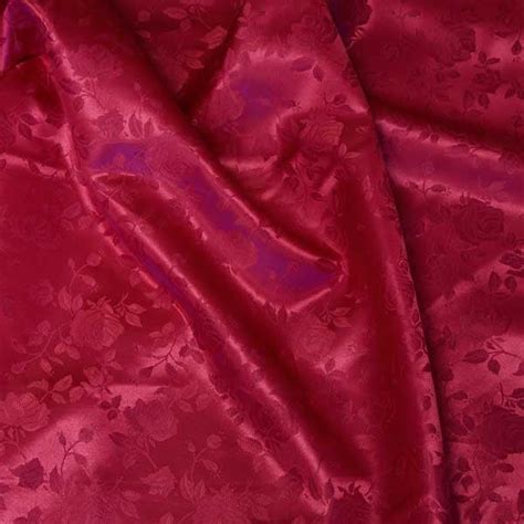 Deep Red Floral Satin Jacquard Fabric