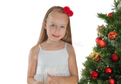 Little Girl Decorating Christmas Tree Stock Image Image Of December