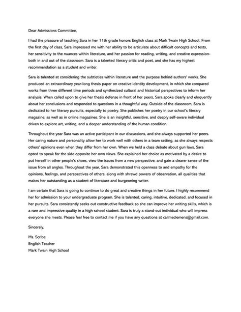 35 Best Student Recommendation Letter Examples From Teacher